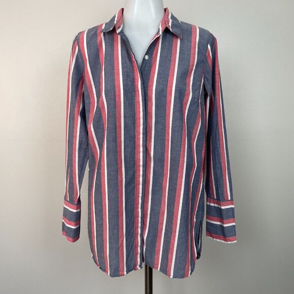 Old Navy Tops - Old Navy Tunic Top Small Blue Red White Striped Americana Shirt Cotton Women's
